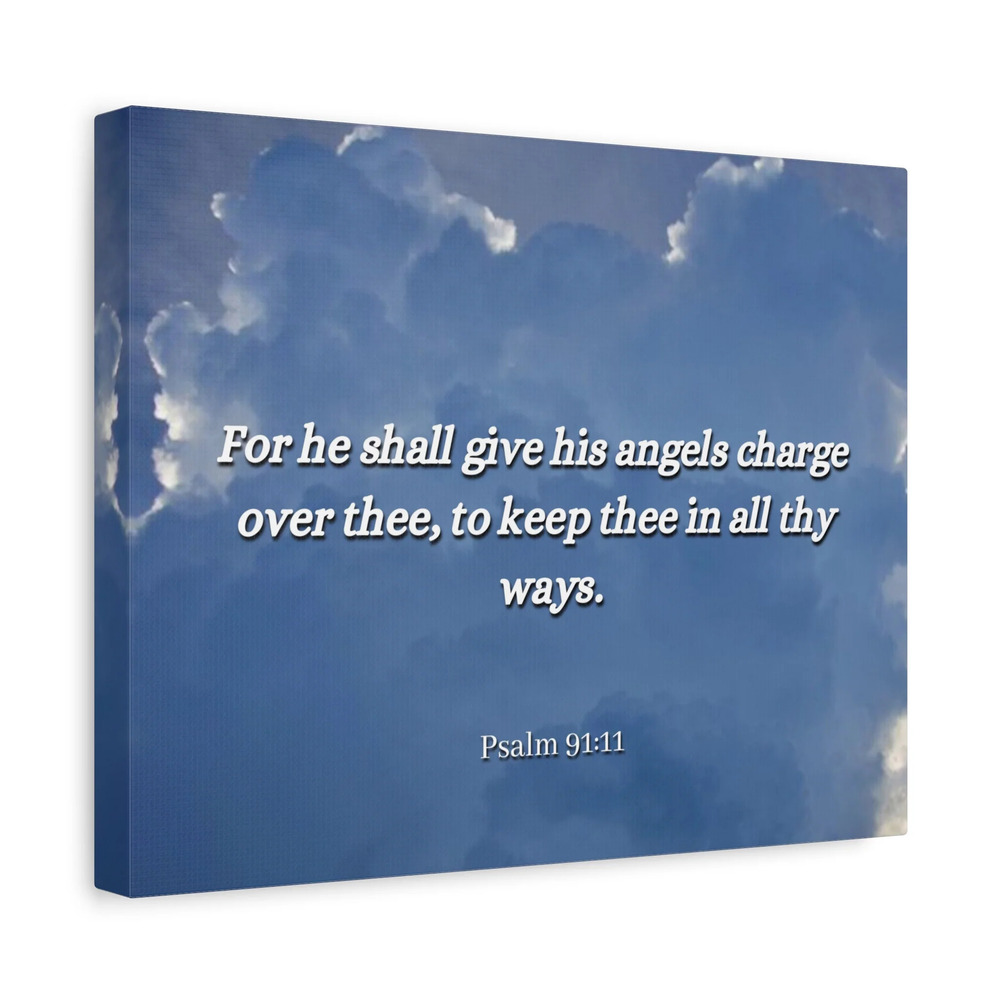 Scripture Canvas Angels Over Thee Psalm 91:11 Christian Wall Art Bible Verse